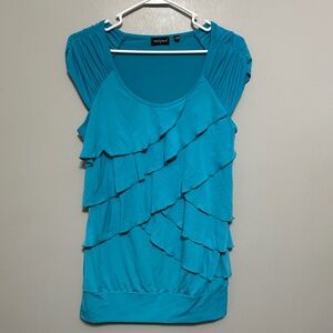 Tempted Womens Blouse L Blue Sleeveless Tiered Ruffle Going Out Party Casual Y2k